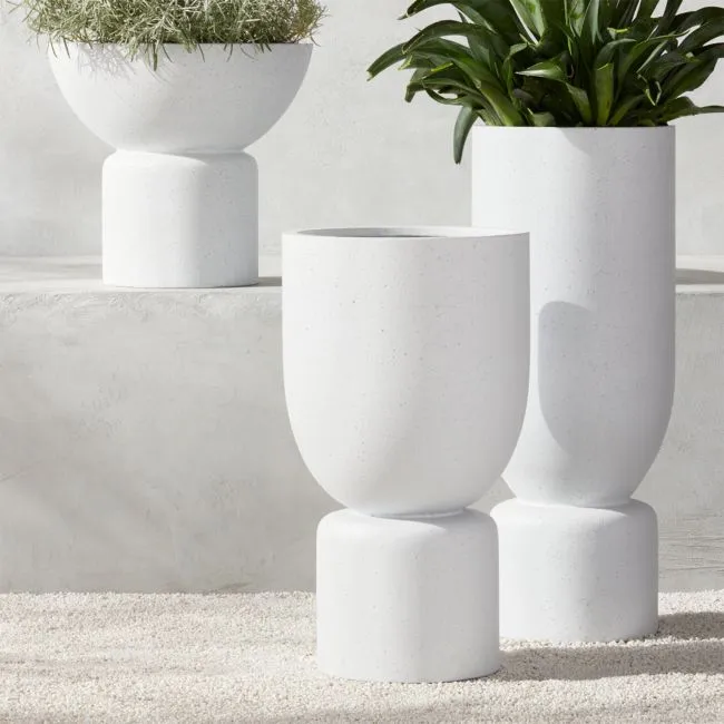 Flatform Round White Cement Indoor/Outdoor Planter Set of 3