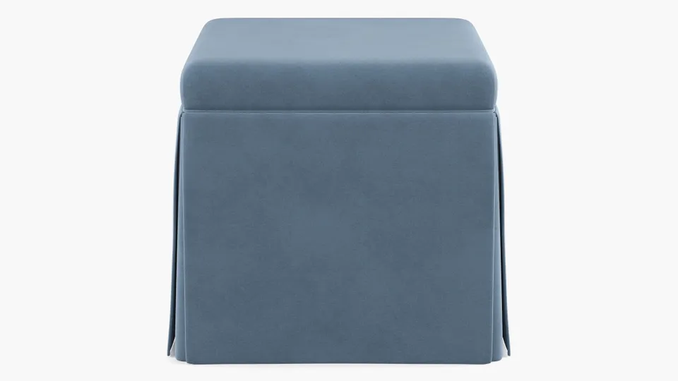 Skirted Storage Ottoman, Ocean Classic Velvet