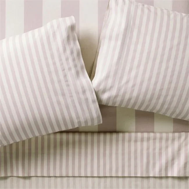 Riviera Plum Rose and Oatmeal Stripe 100% Organic Cotton Kids Full Sheet Set
