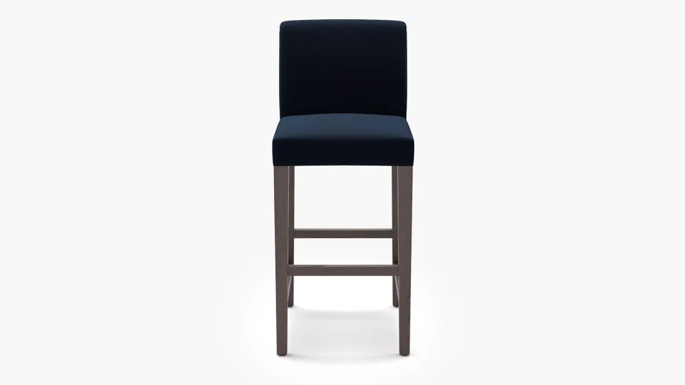 Signature Dining Bar Stool, Navy Performance Velvet, Espresso Square Tapered Leg