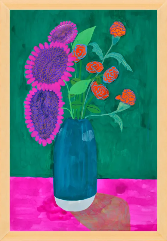 vase with sunflowers and carnations  by Christiane Drapela for Artfully Walls