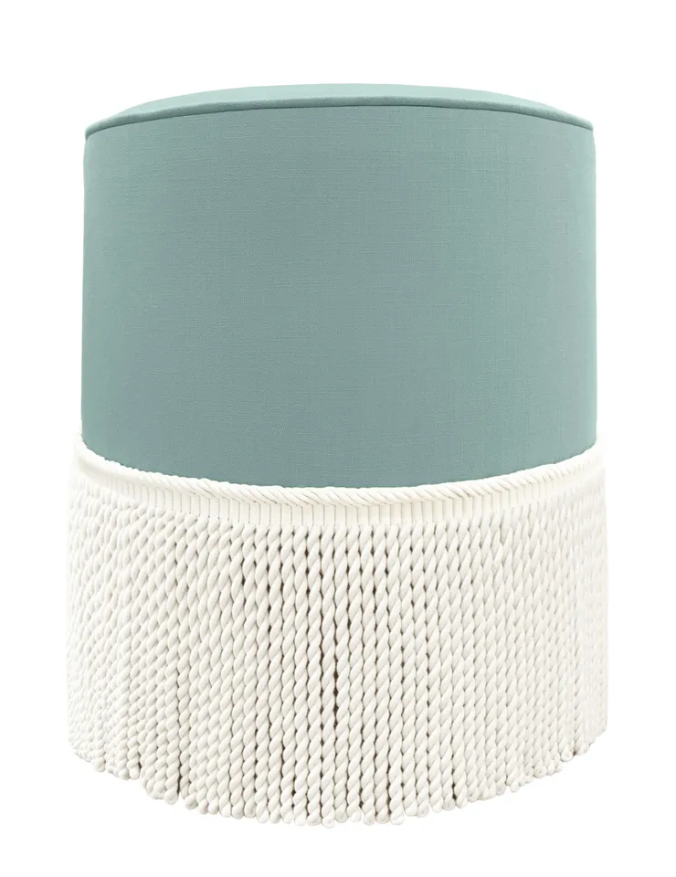 THE TIGHT ROUND OTTOMAN :: CLASSIC LINEN // SPA BLUE - 17" Diameter X 19" Height Without Bullion / Spa Blue