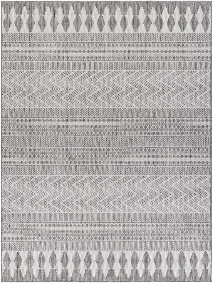 Long Beach Gray Outdoor 5'3" x 7' Machine Woven Rug