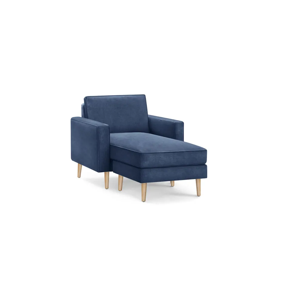Nomad Velvet Armchair with Chaise - Midnight - Performance Velvet / Oak - Wood