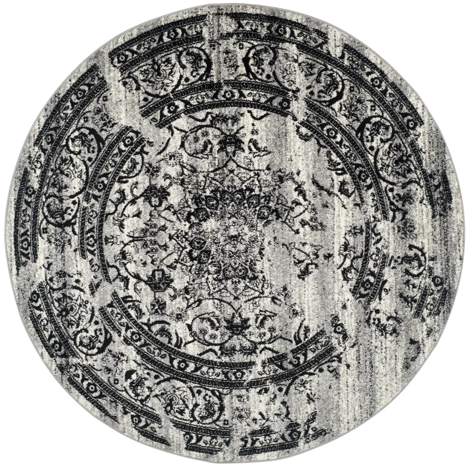 Arlo Home Woven Area Rug, ADR101A, Silver/Black,  8' X 8' Round