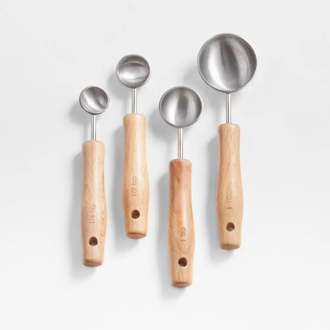 Crate & Barrel Beechwood and Stainless Steel Measuring Spoons