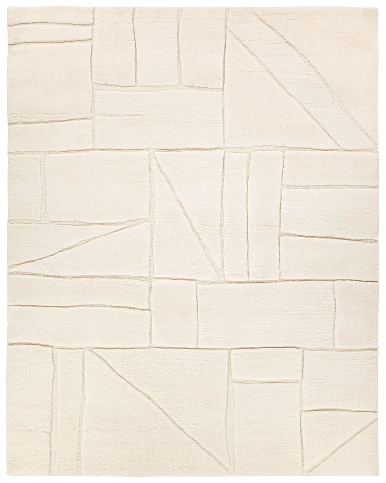 Jamun AME03 Handknotted Geometric White Area Rug (6'x9')