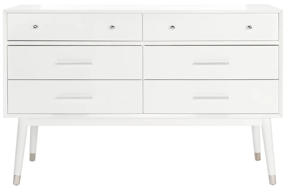 Zack 6 Drawer Wood Dresser - White / Silver