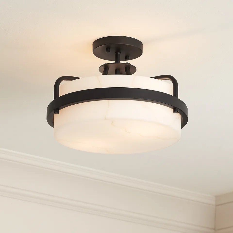 Possini Euro Bregman 13"W Black Ceiling Light w/ Stone Glass