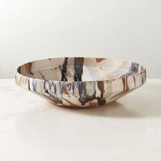 Notus Tan and Black Ceramic Decorative Large Bowl with Reactive Glaze