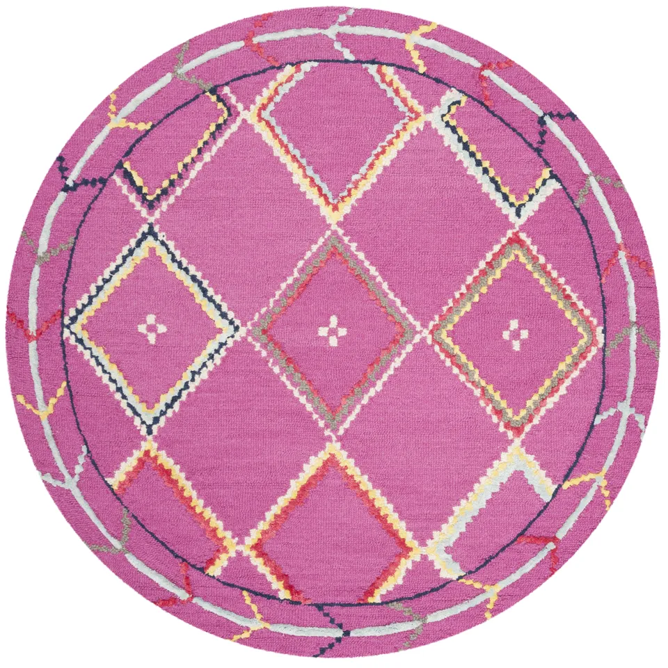 Arlo Home Hand Tufted Area Rug, BLG563R, Fuchsia/Multi,  5' X 5' Round