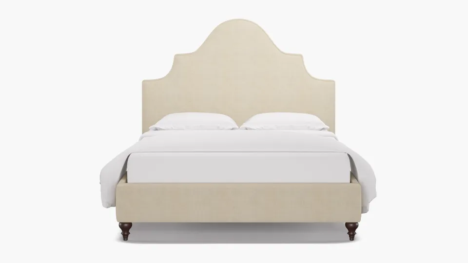 Statement Bed, Talc Everyday Linen, Espresso Traditional Turned Leg, Full