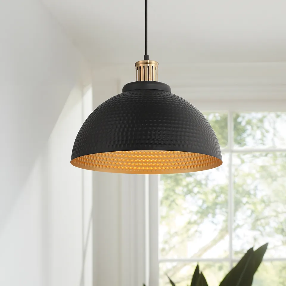 Possini Euro Araceli 16" Wide Black and Gold Dome Metal Pendant Light