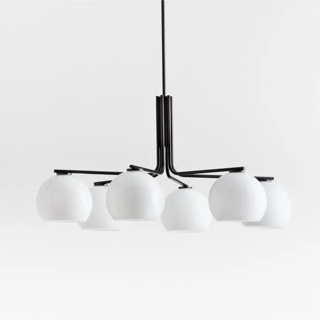 Arren Black Chandelier Light with Round Milk Glass Shades 37.5"