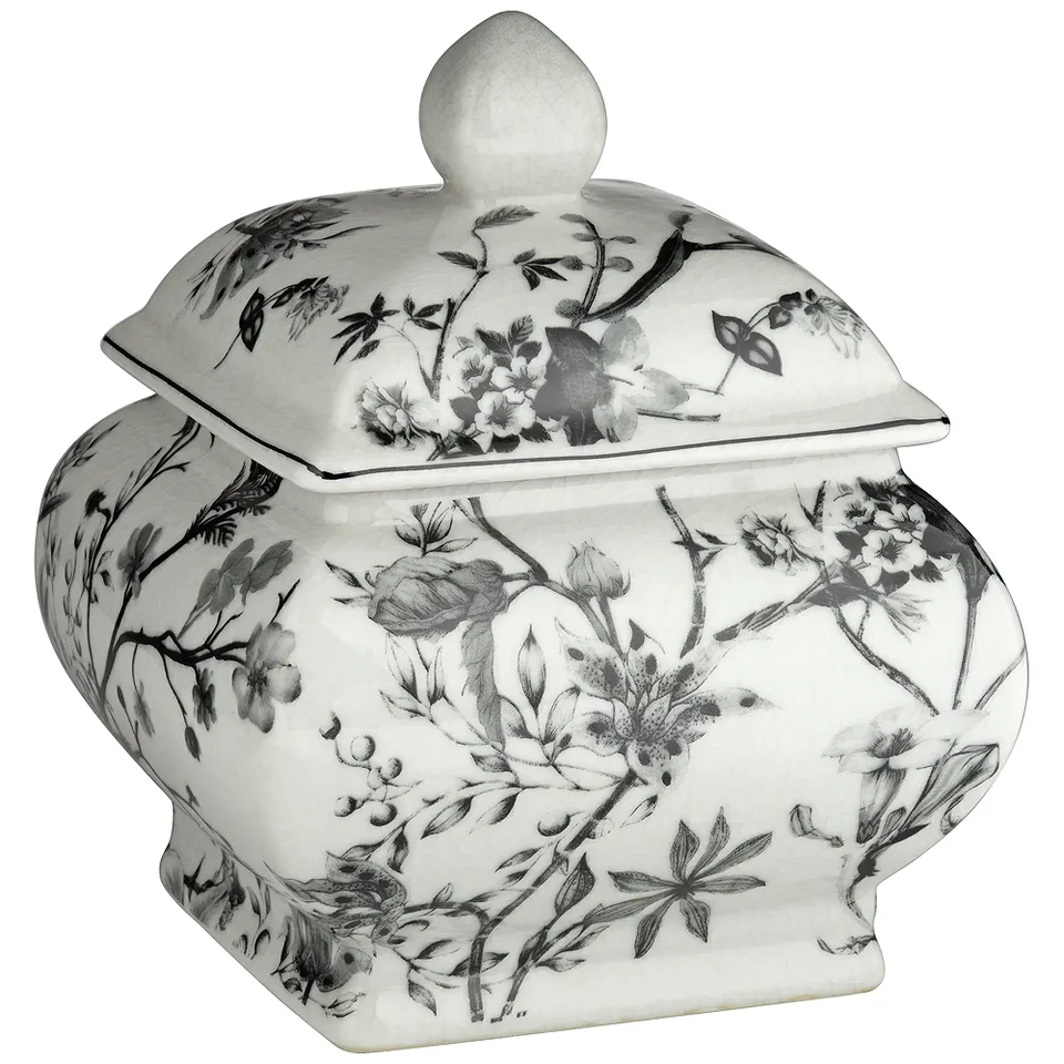 Prentiss 7 1/4" High Black and White Ceramic Ginger Jar with Lid