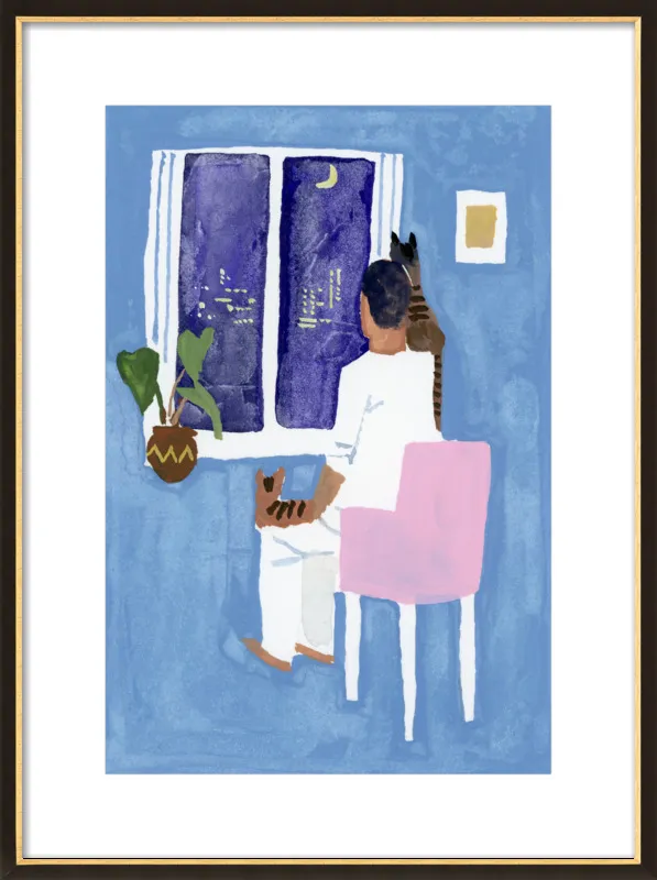 Look at the cat and the moon by Hiroyuki Izutsu for Artfully Walls
