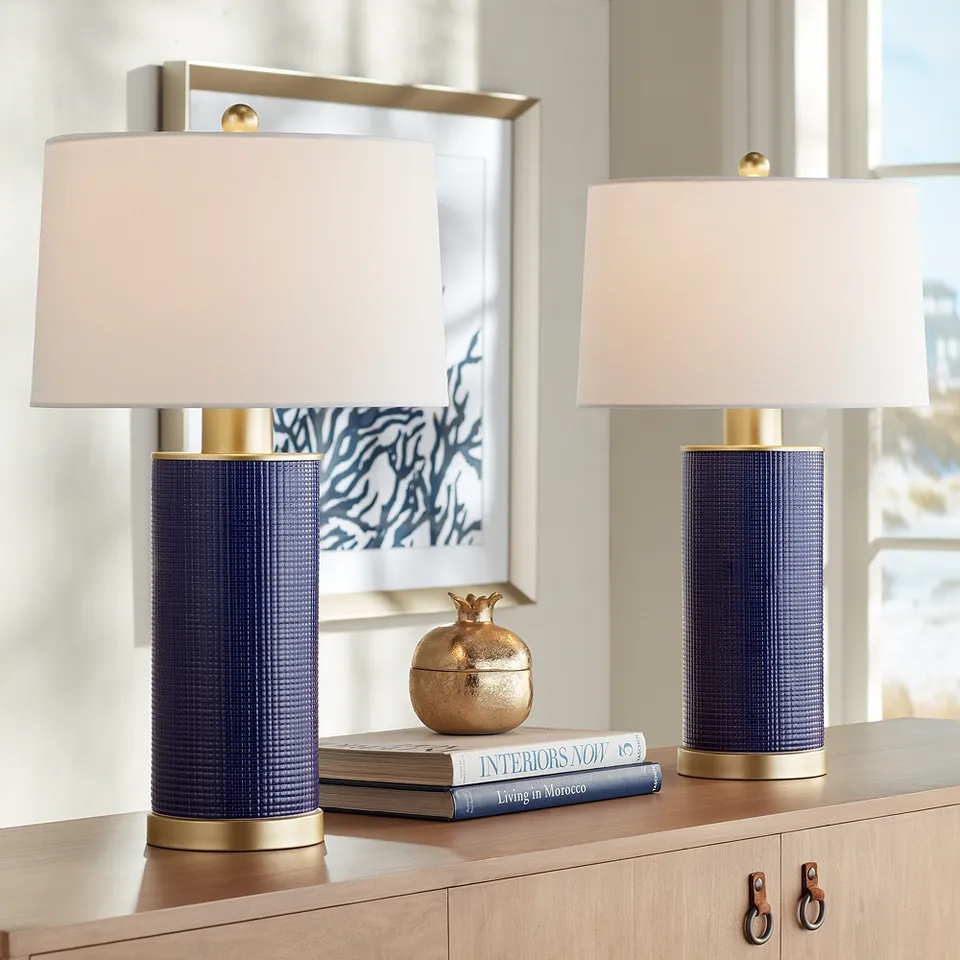 Possini Euro Gilson 24 5/8" Gold Blue Modern Ceramic Lamps Set of 2
