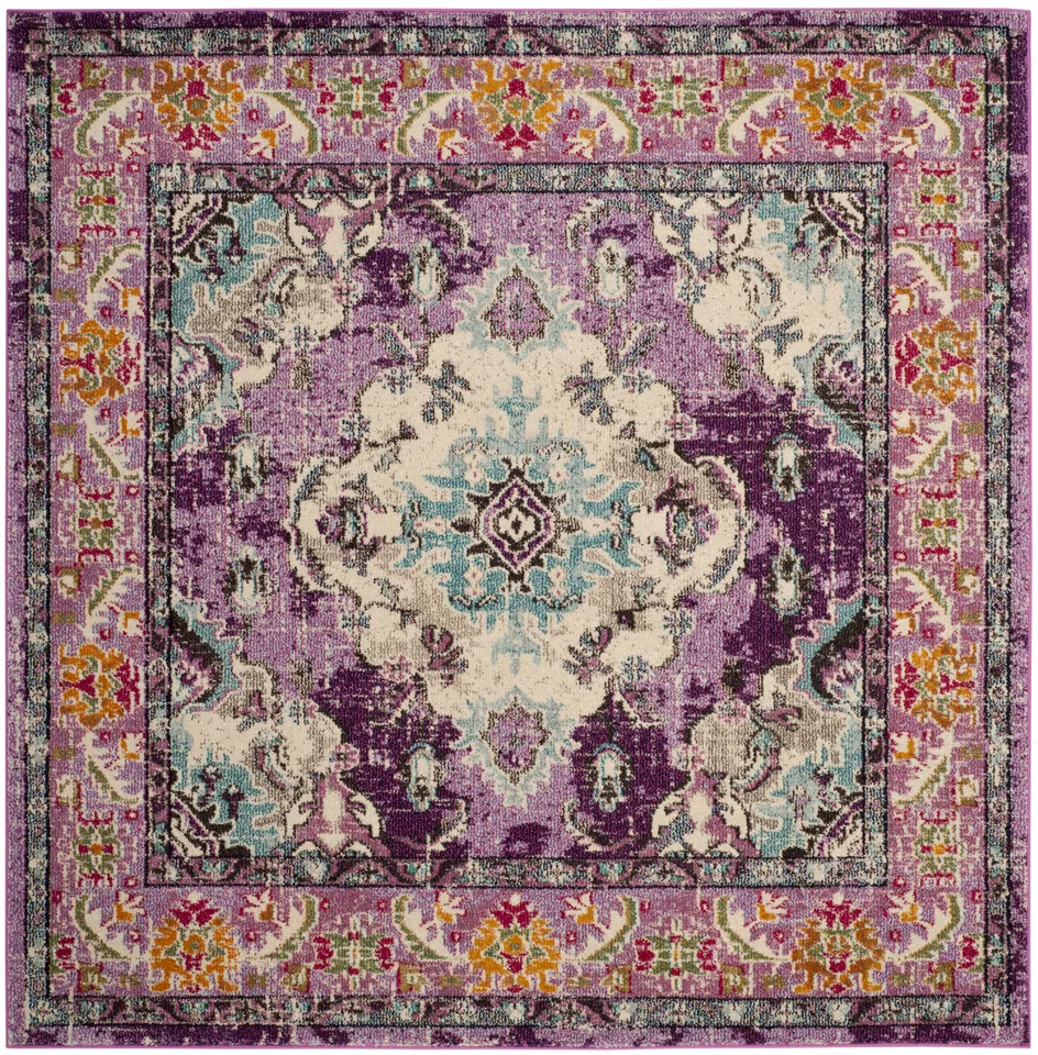 Arlo Home Woven Area Rug, MNC243L, Violet/Light Blue,  6' 7" X 6' 7" Square