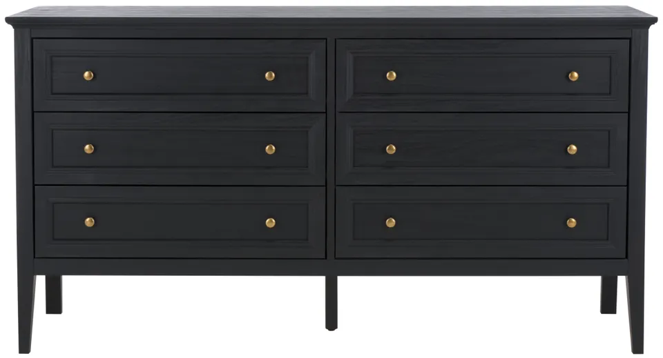 Sondra 6 Drawer Dresser - Black/Gold