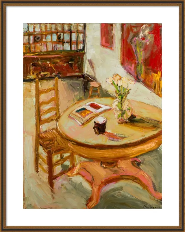 Still Life with open book on table by Ana Guzman for Artfully Walls