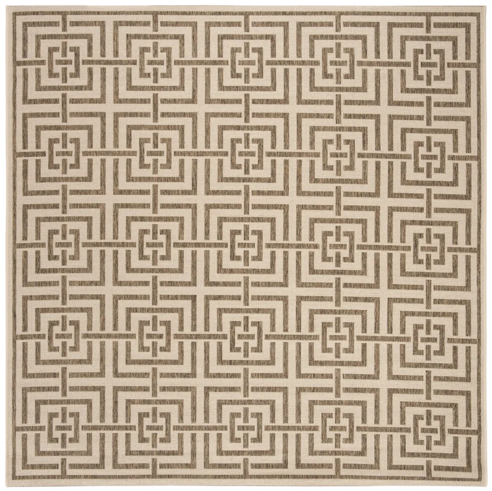 Arlo Home Indoor/Outdoor Woven Area Rug, LND128C, Cream/Beige,  6' 7" X 6' 7" Square