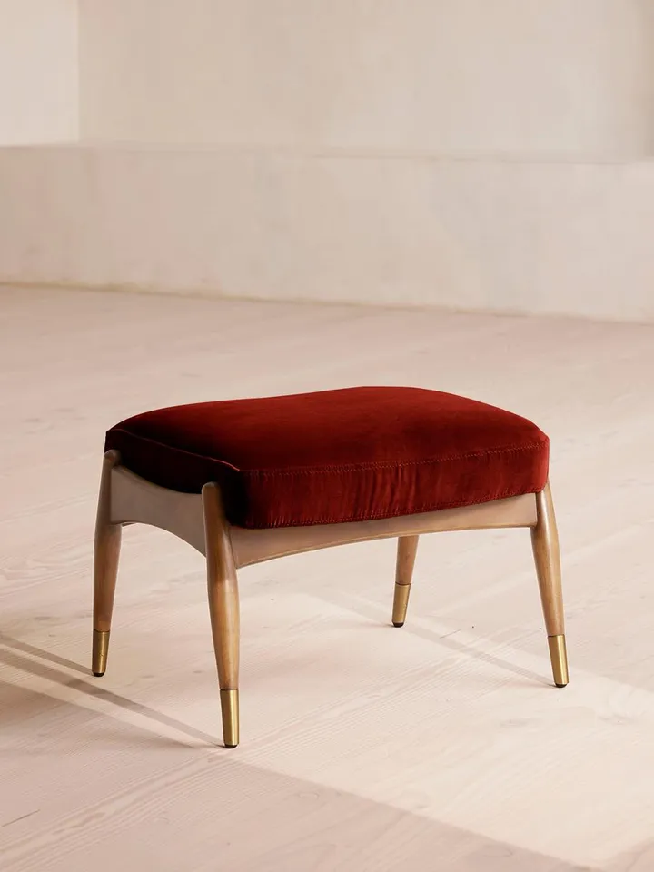 Theodore Oak Footstool Velvet Rust, US