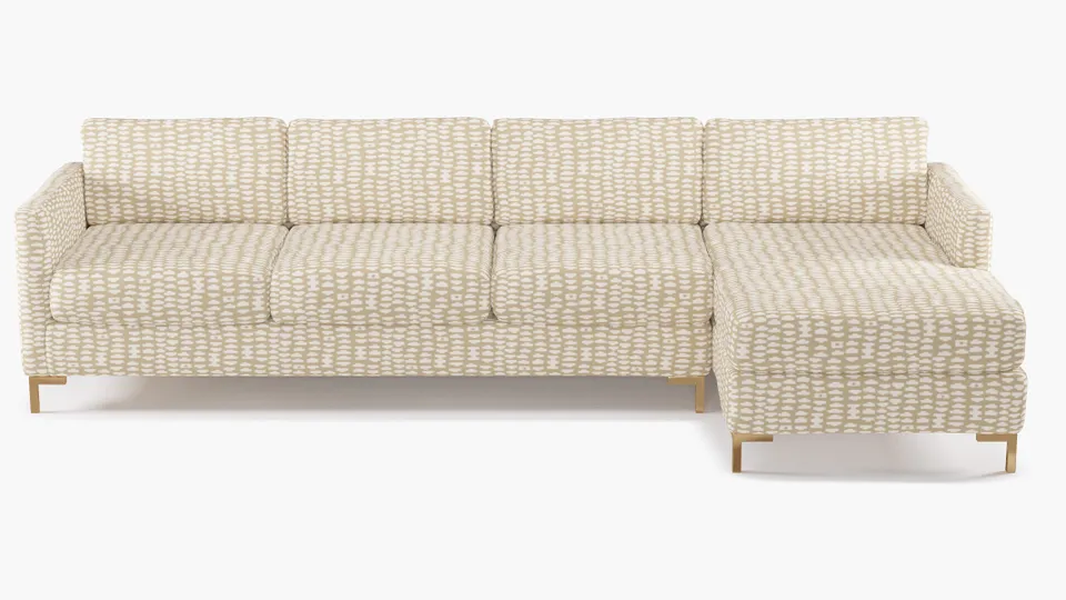 Modern Sectional, Right Facing, Sand Odalisque, Brass L Leg