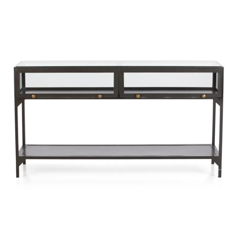 Ventana Black Iron and Glass 54" Storage Console Table