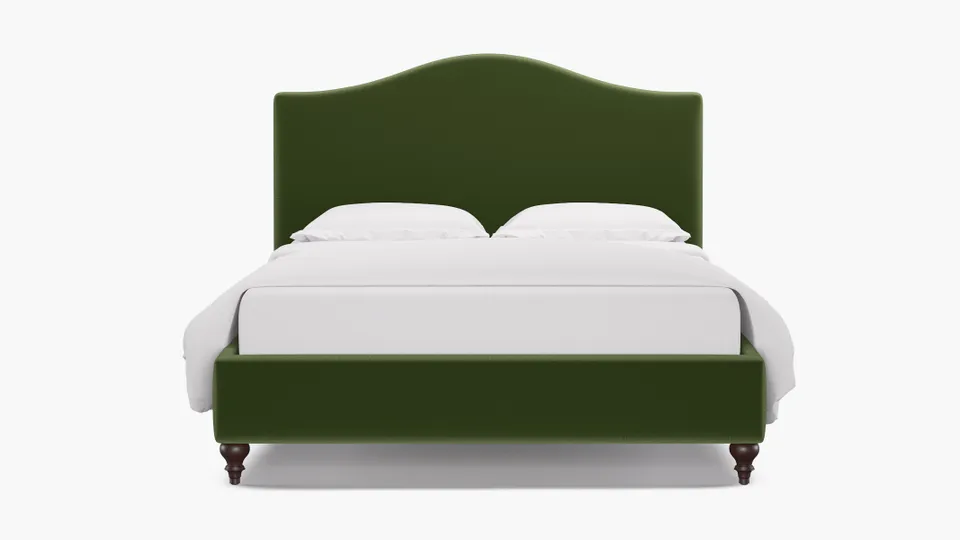 Camelback Bed, Essex Performance Velvet, Espresso Traditional Turned Leg, King