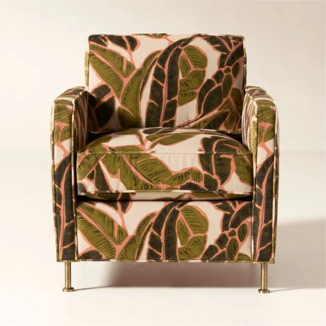 Brett Palm Print Velvet Accent Chair