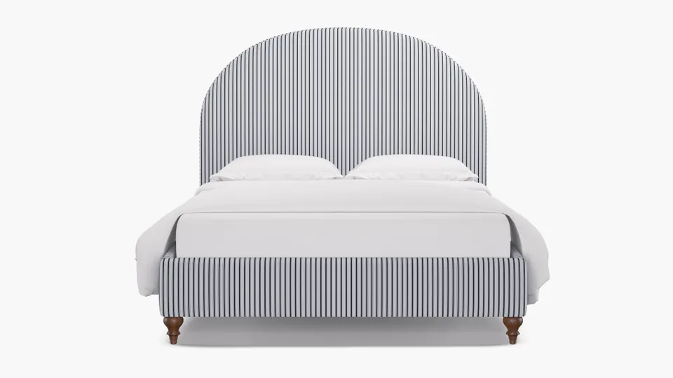 Demilune Bed, Black Classic Ticking Stripe, Walnut Traditional Turned Leg, King