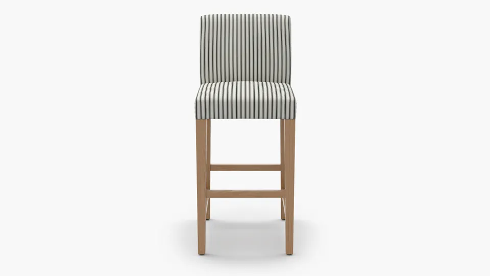 Signature Dining Bar Stool, Black Classic Ticking Stripe, Natural Square Tapered Leg