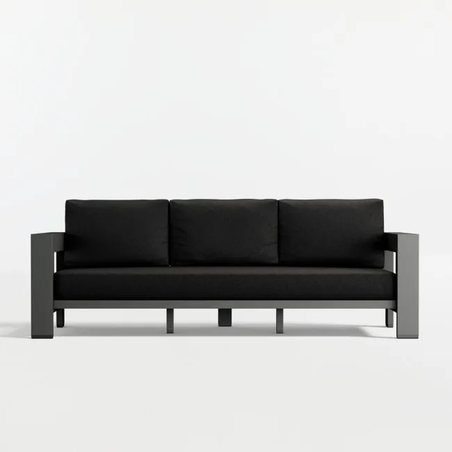 Walker 90" Metal Outdoor Sofa with Canvas Black Sunbrella ® Cushions