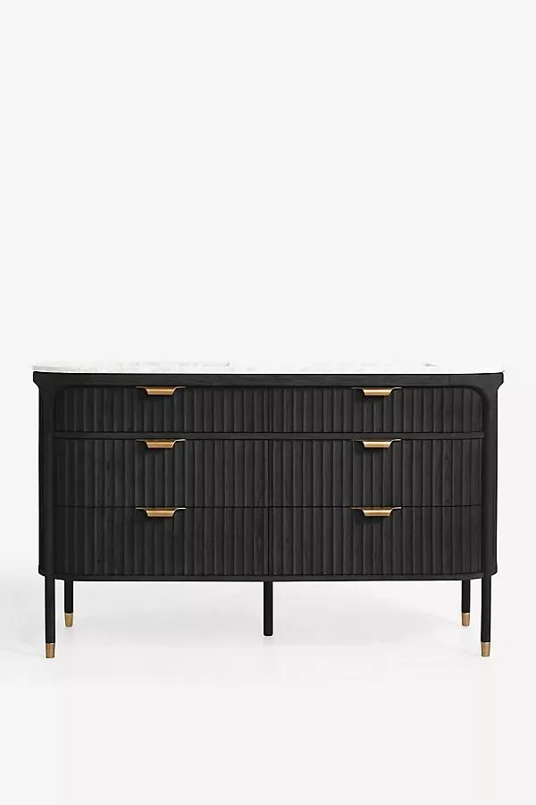 The Isla Marble-Top Fluted-Wood Double-Bathroom Vanity