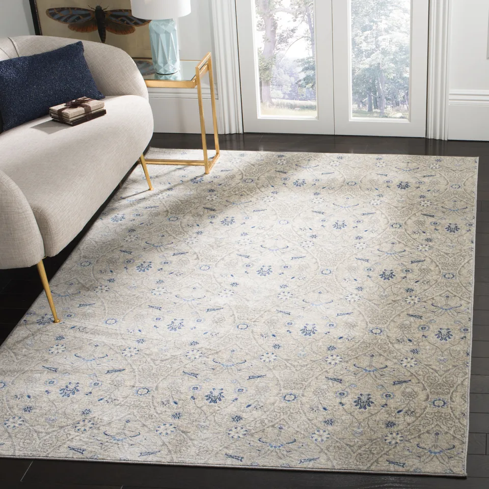 Arlo Home Woven Area Rug, BNT860G, Light Grey/Blue,  5' 3" X 7' 6"