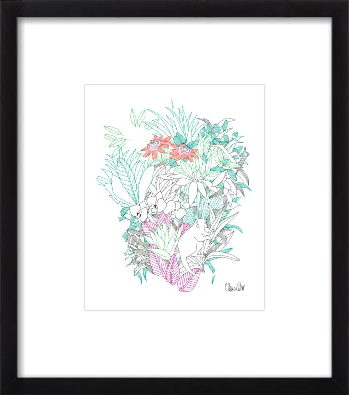Passionflowers, orchids and the squirrel monkey  by Claire Colin for Artfully Walls