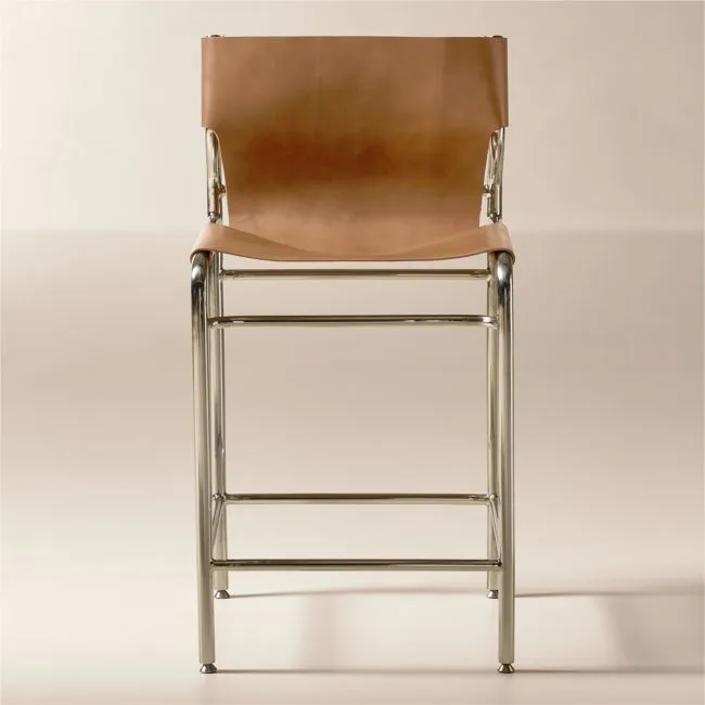 Surf Sling Brown Leather Bar Stool