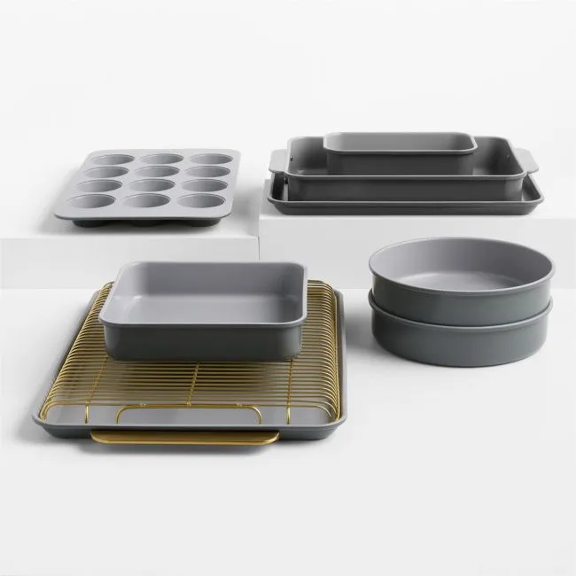 Caraway ® Graphite Ceramic Nonstick Complete 11-Piece Bakeware Set wih Gold Hardware