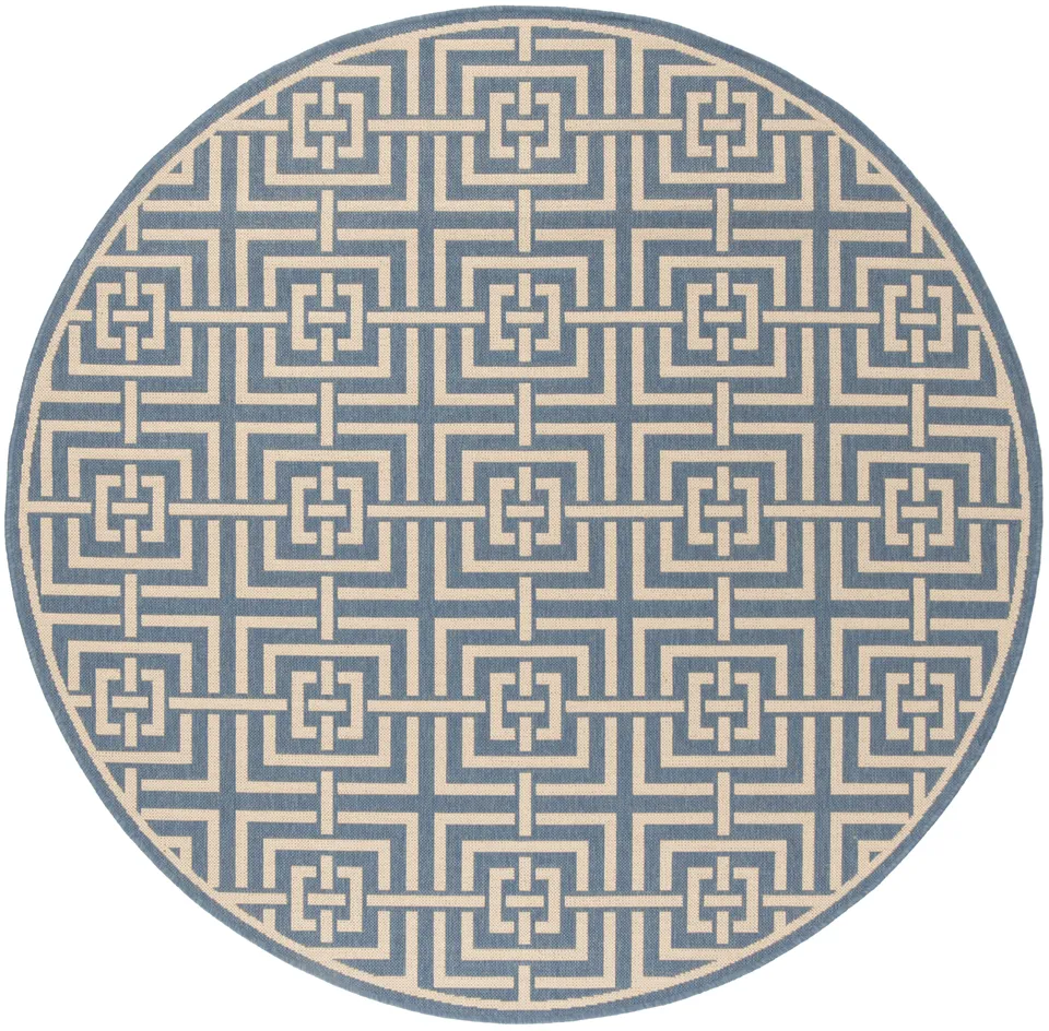 Arlo Home Indoor/Outdoor Woven Area Rug, LND128M, Blue/Cream,  6' 7" X 6' 7" Round