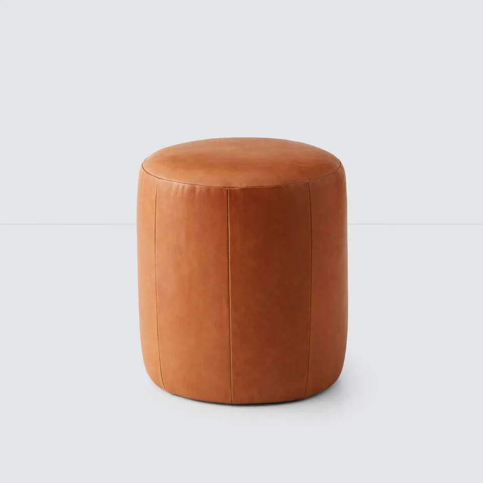The Citizenry Torres Round Leather Ottoman | Small Set of 2 | Caramel