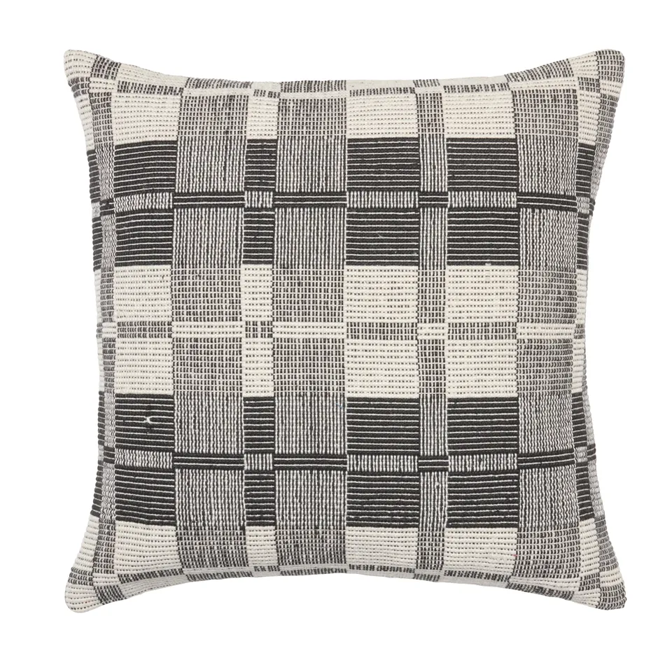 Wren REN01 Handmade Striped Black And Cream Pillow Cover (24")