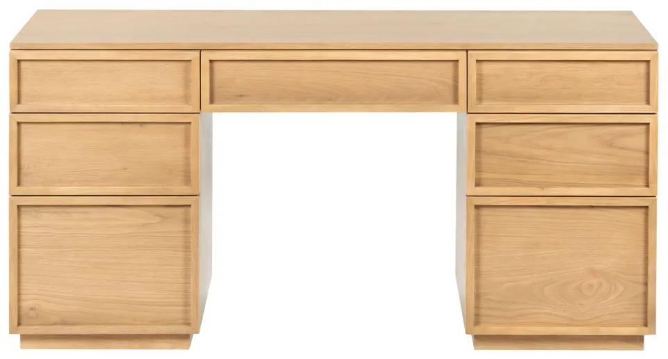 Zeus 7 Drawer Wood Desk - Natural