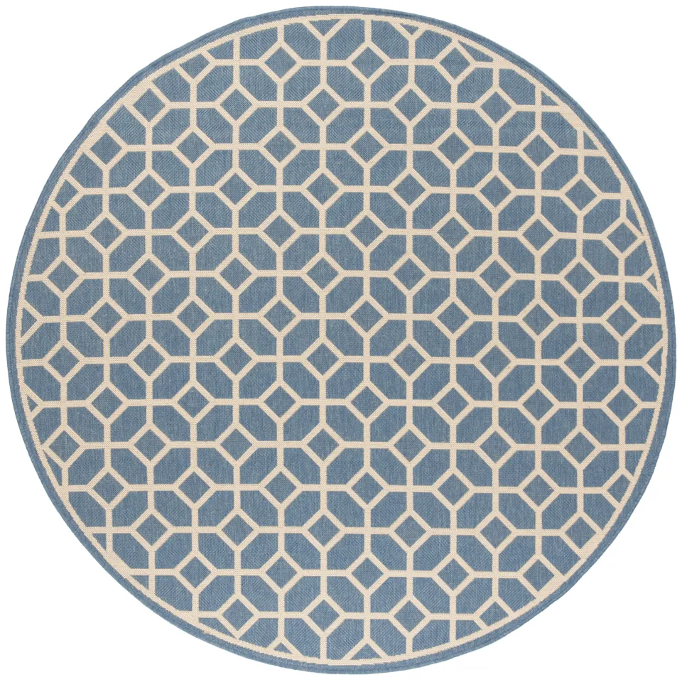Arlo Home Indoor/Outdoor Woven Area Rug, LND127M, Blue/Cream,  6' 7" X 6' 7" Round