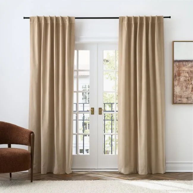 Sierra Tan Cotton Velvet Window Curtain Panel 48"x84"