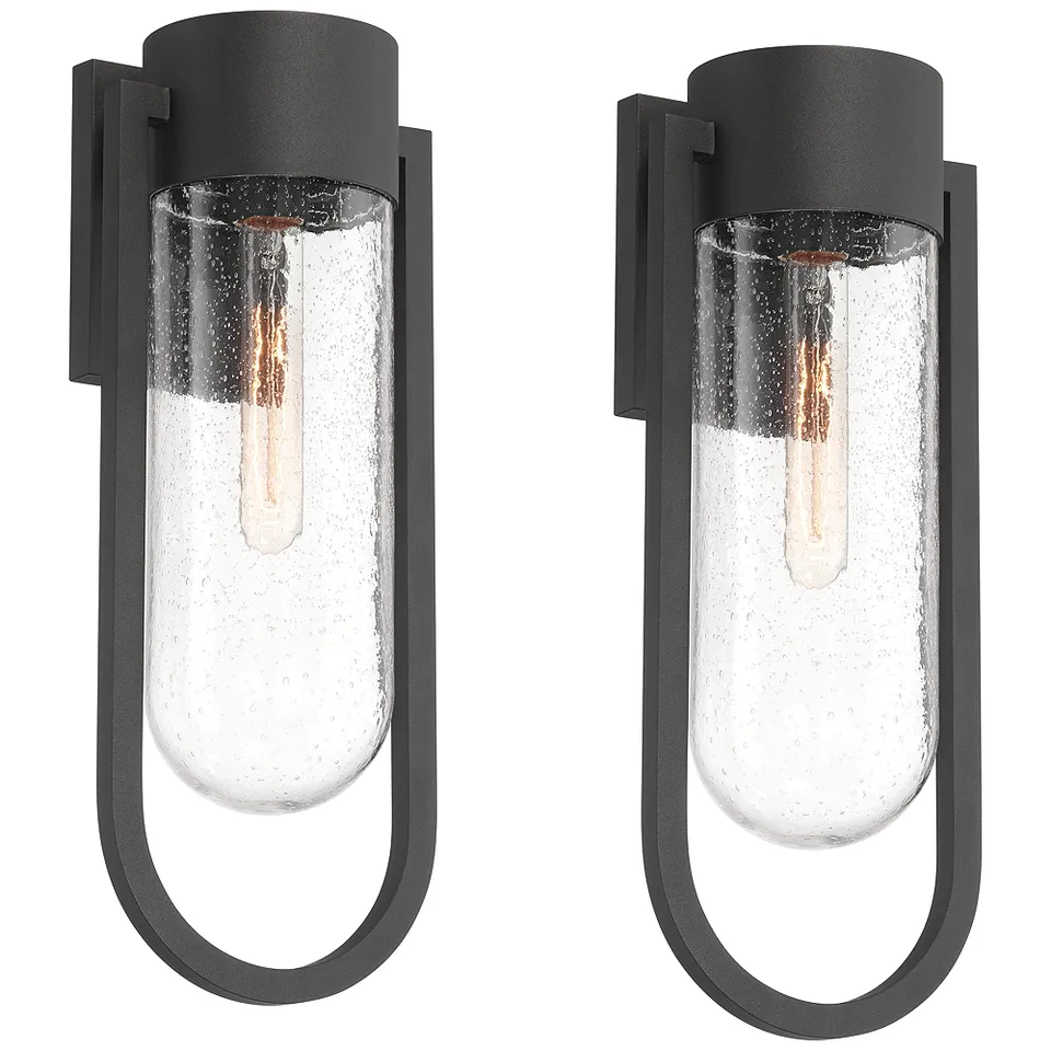 Possini Euro Villa Lane 18 1/2"H Black Outdoor Wall Light Set of 2