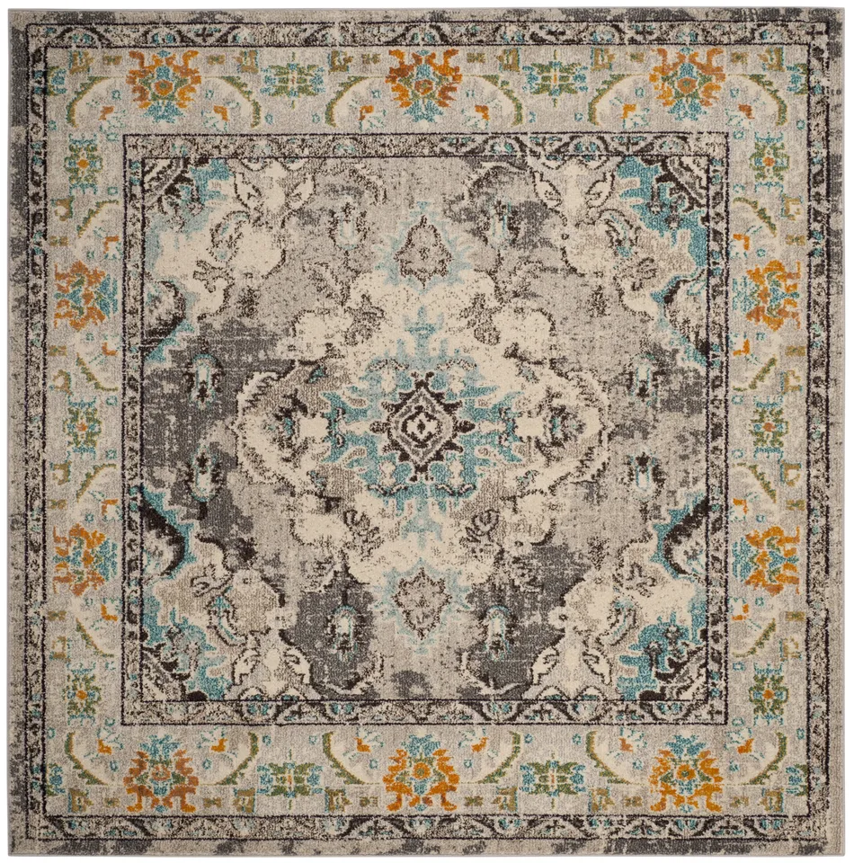 Arlo Home Woven Area Rug, MNC243G, Grey/Light Blue,  6' 7" X 6' 7" Square