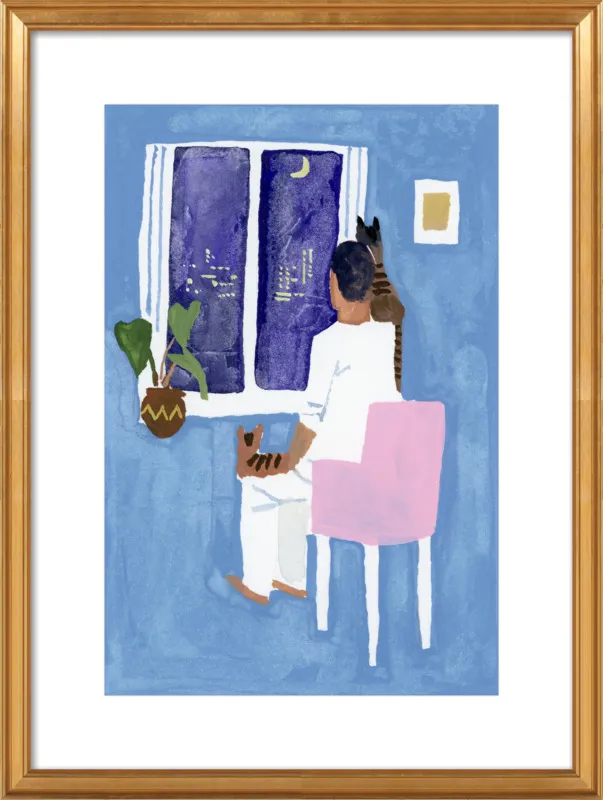 Look at the cat and the moon by Hiroyuki Izutsu for Artfully Walls