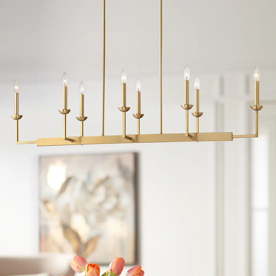 Possini Euro Kime 50" Gold 8-Light Modern Trestle Linear Chandelier