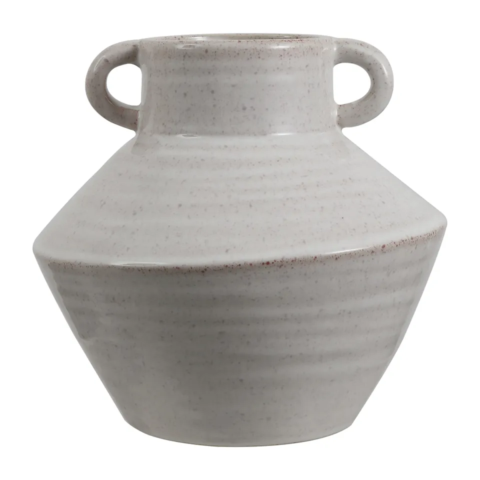 Lina 9" Ceramic Vase With Handles - White / Cream
