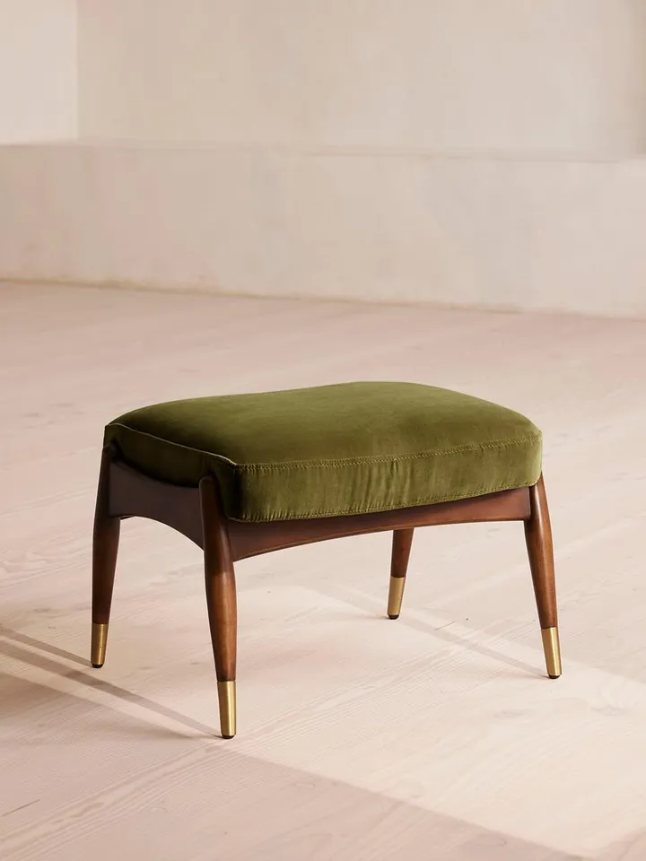 Theodore Footstool, Velvet, Olive, US